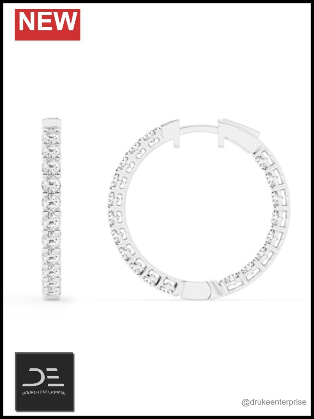 2-3 Carat Lab Grown Inside Out Diamond Hoop Earrings Sterling Silver Prong